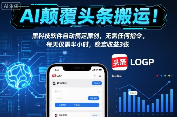 AI颠覆头条搬运！黑科技软件自动搞定原创，无需任何指令。每天仅需半小时，稳定收益3张【揭秘】-快名资源网