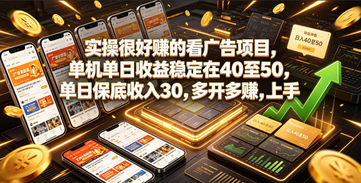 实操很好賺的看广告项目，单机单日收益稳定在40至50，单日保底收入30，多开多賺，上手就能变现【揭秘】-青虫资源网