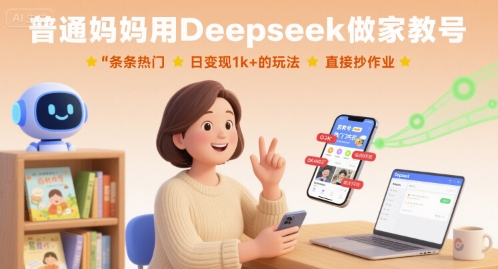 普通妈妈用Deepseek做家教号，条条热门，日变现1k+的玩法，直接抄作业-快名资源网