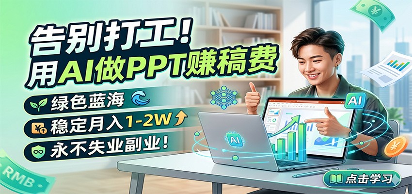 告别打工！用AI做PPT赚稿费，绿色蓝海，稳定月入1-2W，永不失业副业！-快名资源网