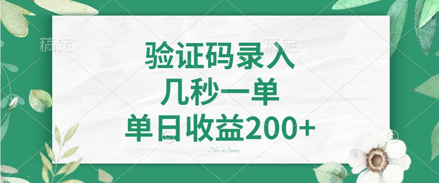 验证码录入，几秒一单，单日收益200+-快名资源网