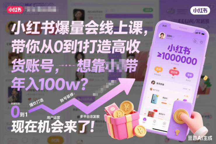小红书爆量会线上课，带你从0到1打造高收益带货账号，想靠小红书带货年入100w？现在机会来了！-快名资源网