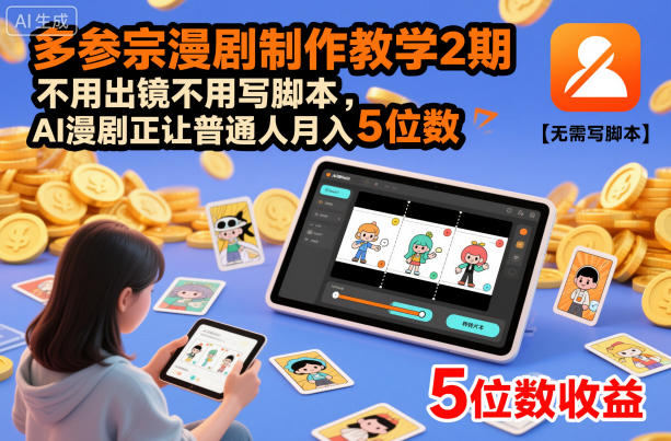 多参宗漫剧制作教学2期，不用出镜不用写脚本，AI漫剧正让普通人月入5位数-快名资源网