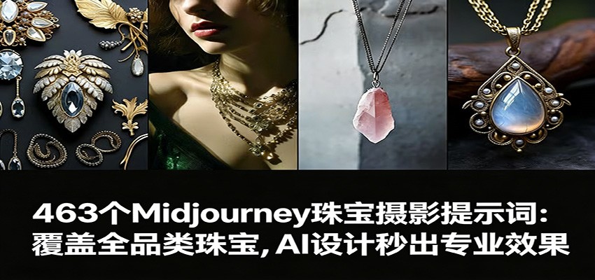 463个Midjourney珠宝摄影提示词：覆盖全品类珠宝，AI设计秒出专业效果-快名资源网