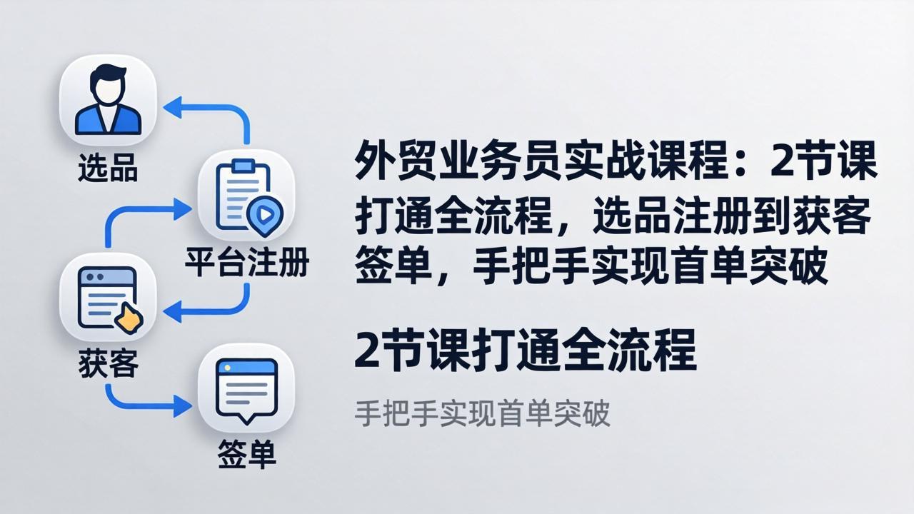 外贸业务员实战课程：2节课打通全流程，选品注册到获客签单，手把手实现首单突破-快名资源网