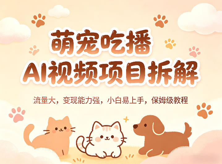 萌宠吃播AI视频项目拆解，流量大，变现能力强，小白易上手，保姆级教程-快名资源网
