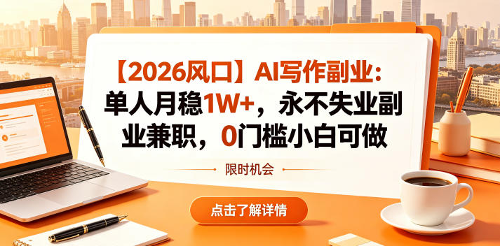 【2026风口】AI写作副业：单人月稳1W+，永不失业副业兼职，0门槛小白可做【揭秘】-快名资源网