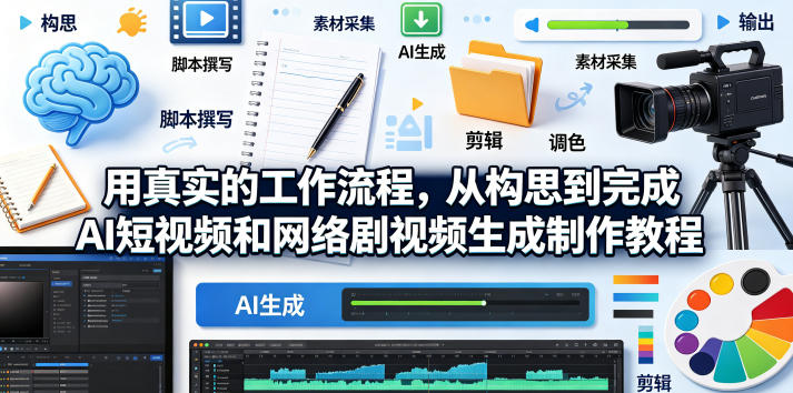 用真实的工作流程，从构思到完成AI短视频和网络剧视频生成制作教程-中英字幕-快名资源网