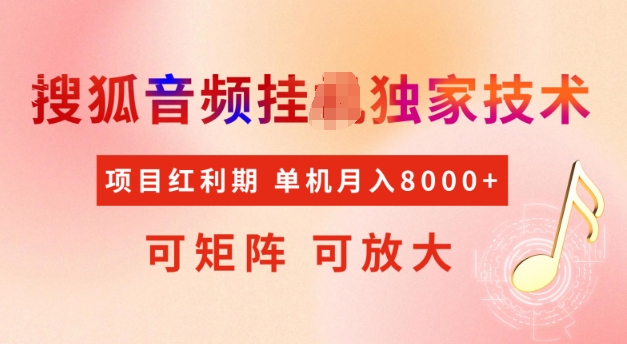 首发搜狐音频挂JI，项目红利期，可矩阵可放大，稳定月入5k【揭秘】-快名资源网