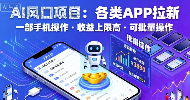 AI风口项目，各类APP拉新，一部手机就可以操作，收益上限高，可批量操作-青虫资源网