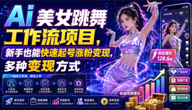 Ai美女跳舞工作流项目，新手也能快速起号涨粉变现，多种变现方式-青虫资源网