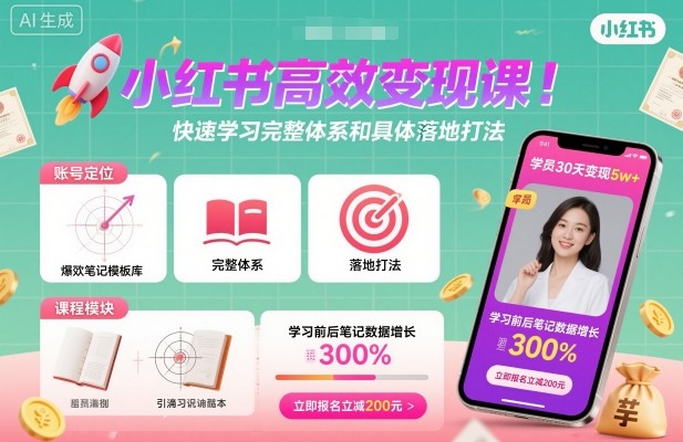 小红书高效变现课，快速学习小红书完整体系和具体落地打法-快名资源网