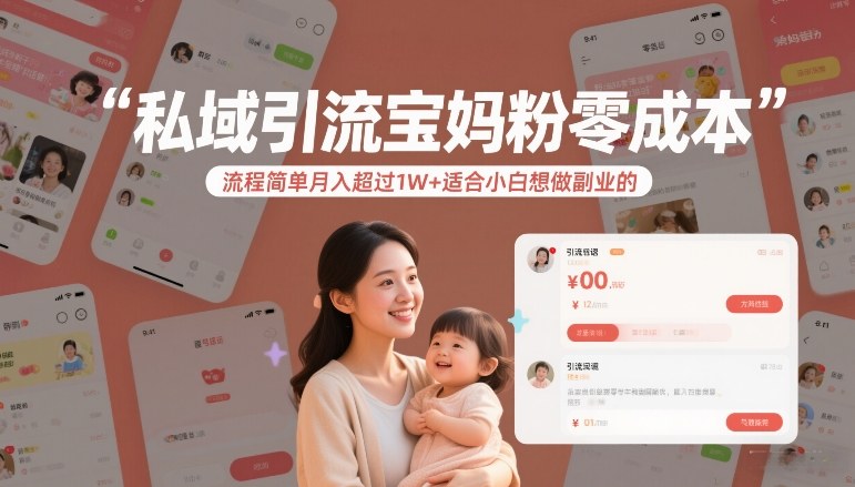 私域引流宝妈粉零成本流程简单月入超过1W+适合小白想做副业的-快名资源网