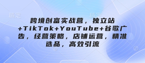 跨境创富实战营，独立站+TikTok+YouTube+谷歌广告，经营策略，店铺运营，精准选品，高效引流-快名资源网