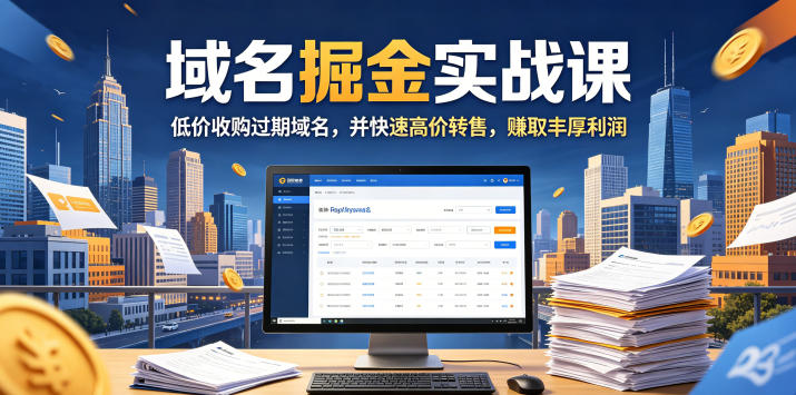 域名交易掘金实战课，低价收购过期域名，并快速高价转售，賺取丰厚利润【原创双语字幕】-青虫资源网