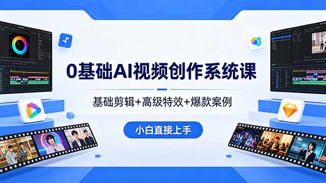 0基础AI视频创作系统课，基础剪辑+高级特效+爆款案例，小白直接上手-快名资源网