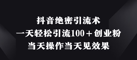 抖音绝密引流术，一天轻松引流100+创业粉，当天操作当天见效果-快名资源网