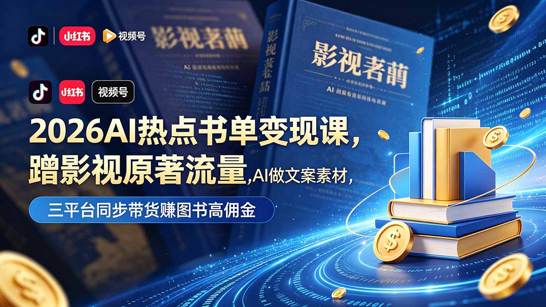 2026AI热点书单变现课，蹭影视原著流量，AI做文案素材，三平台同步带货赚图书高佣金-快名资源网