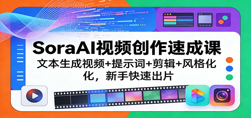 SoraAI视频创作速成课：文本生成视频+提示词+剪辑+风格化，新手快速出片-快名资源网