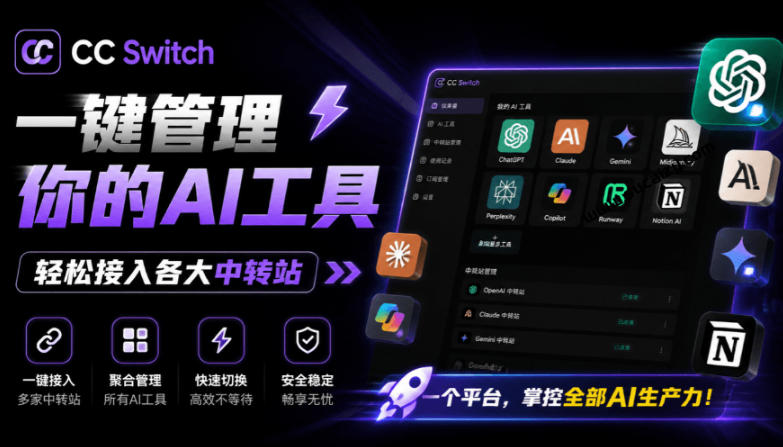 一键给Chatgpt、Codex、Claude接入地第三方中转站，CC Switch统一管理你的AI编程工具工作流-青虫资源网