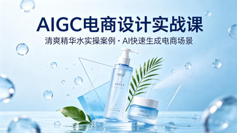AIGC电商设计实战课，以清爽精华水为实操案例，教你用AI快速生成电商场景-快名资源网