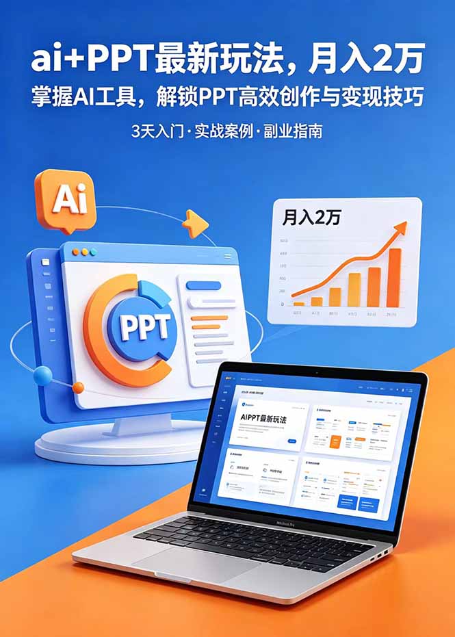 ai+PPT最新玩法，月入2万掌握AI工具，解锁PPT高效创作与变现技巧3天入门，实战案例·副业指南-快名资源网