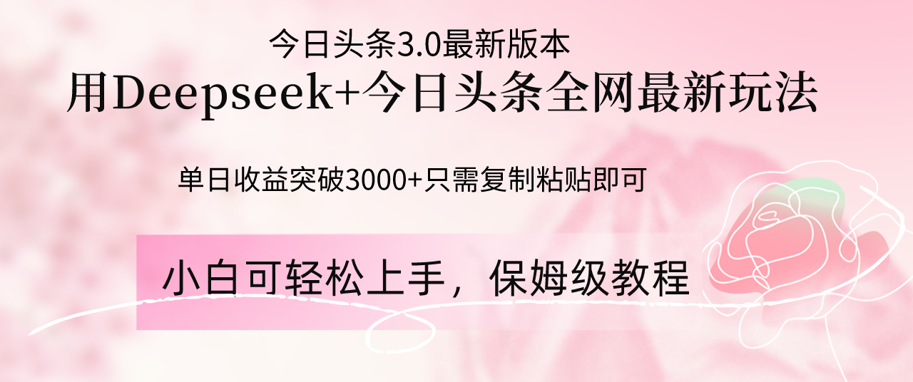 Deepseek结合今日头条全网最新玩法，单日收益突破3000+，只需要简单的...-快名资源网