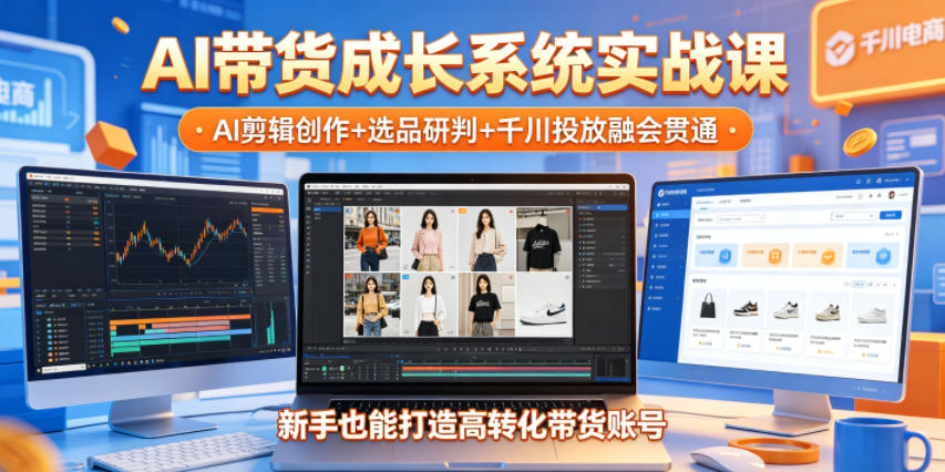 AI带货成长系统实战课，AI剪辑创作+选品研判+千川投放融会贯通，新手也能打造高转化带货账号(更新2026年)-快名资源网