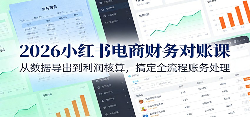 2026小红书电商财务对账课：从数据导出到利润核算，搞定全流程账务处理-快名资源网