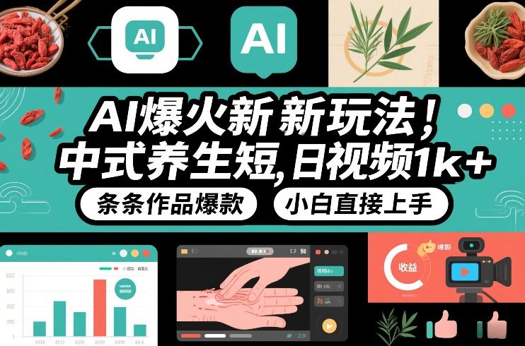 AI爆火新玩法，中式养生短视频，日收益1k+条条作品爆款，小白直接上手，附详细教程-快名资源网