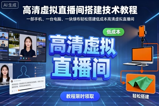 高清虚拟直播间搭建技术教程，一部手机、一台电脑、一块绿布轻松搭建低成本高清虚拟直播间-快名资源网