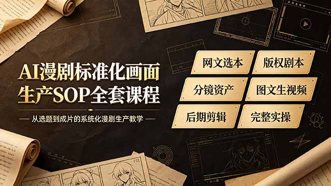 AI漫剧标准化画面生产SOP全套课程，网文选本版权剧本分镜资产全覆盖，图文生视频后期剪辑完整实操教学-青虫资源网