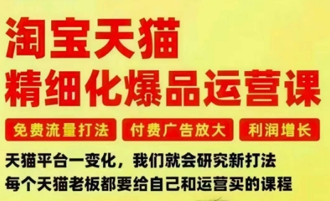 淘宝天猫精细化爆品运营课，免费流量打法-付费广告放大-利润增长-三大核心痛点，一次全部解决-快名资源网