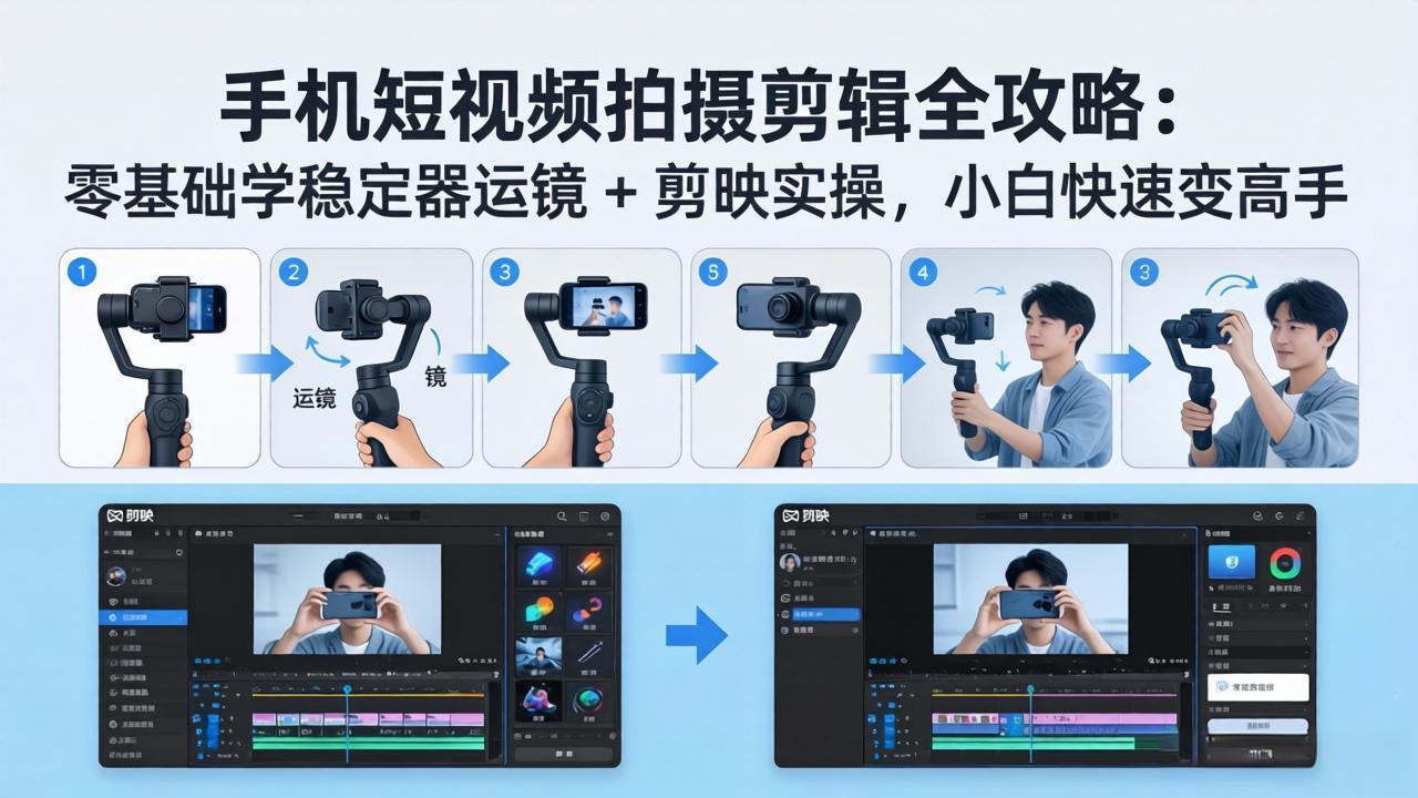 手机短视频拍摄剪辑全攻略：零基础学稳定器运镜 + 剪映实操，小白快速变高手-快名资源网