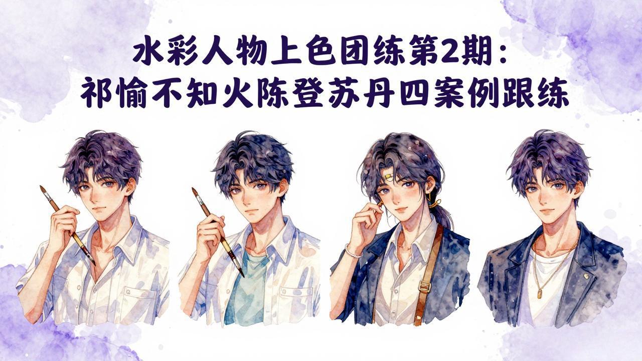 水彩人物上色团练第2期：祁煜不知火陈登苏丹四案例跟练，手把手提升绘画能力-快名资源网