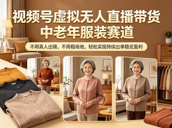 视频号虚拟无人直播带货中老年服装赛道，不用真人出镜、不用租场地，轻松实现持续出单稳定盈利-快名资源网