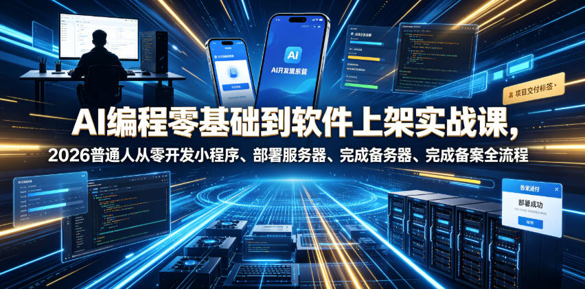 AI编程零基础到软件上架实战课，2026普通人从零开发小程序、部署服务器、完成备案全流程项目落地教程-青虫资源网