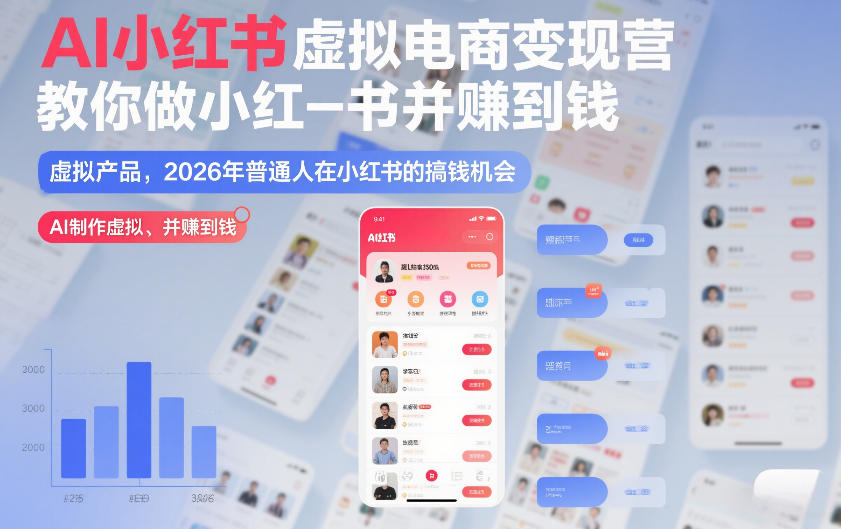AI小红书虚拟电商变现营，教你做小红书并賺到钱，虚拟产品，2026年普通人在小红书的搞钱机会(完结)-快名资源网