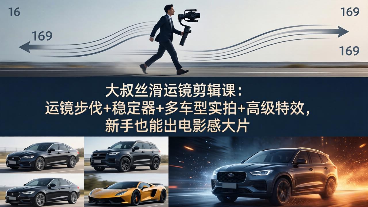 大叔丝滑运镜剪辑课：运镜步伐+稳定器+多车型实拍+高级特效，新手也能出电影感大片-快名资源网