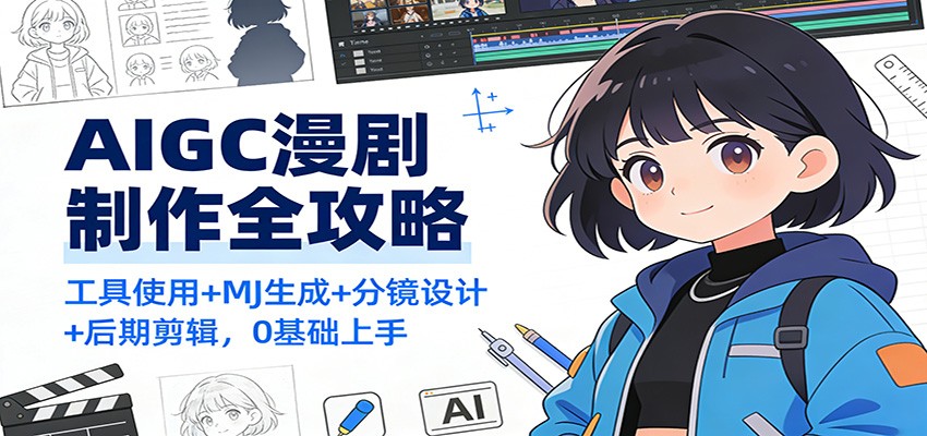 AIGC漫剧制作全攻略：工具使用+MJ生成+分镜设计+后期剪辑，0基础上手-青虫资源网