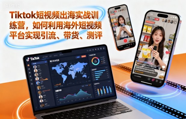 Tiktok短视频出海实战训练营，如何利用海外短视频平台实现引流、带货、测评-快名资源网
