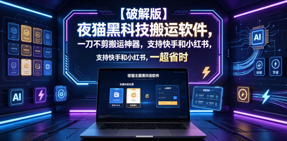 【破解版】夜猫黑科技搬运软件，一刀不剪搬运神器，支持快手和小红书，一键搬运超省时！-快名资源网