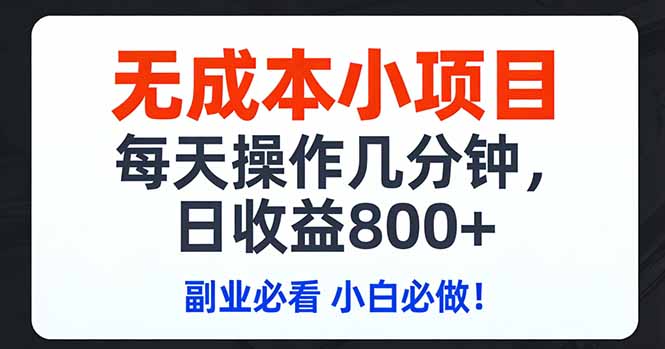 无成本小项目,每天操作几分钟,日收益800+ 副业必看 小白必做！-快名资源网