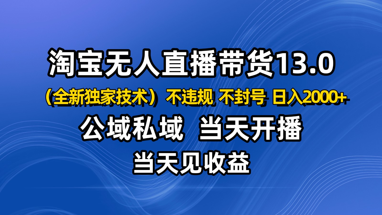 淘宝无人直播13.0，公域私域技术，不封号，不违规 布局下半年旺季赛道，日入2000+-快名资源网