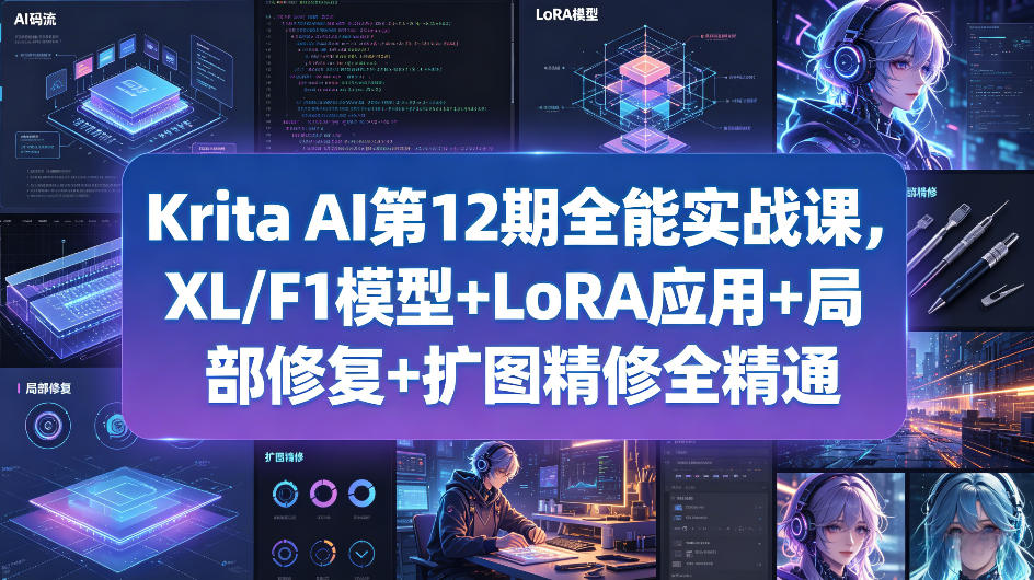 Krita AI第12期全能实战课，XL/F1模型+LoRA应用+局部修复+扩图精修全精通-快名资源网
