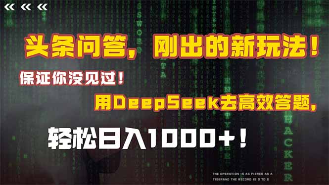 头条问答，刚出的新玩法！保证你没见过！结合Deepseek高效答题，轻松日...-快名资源网