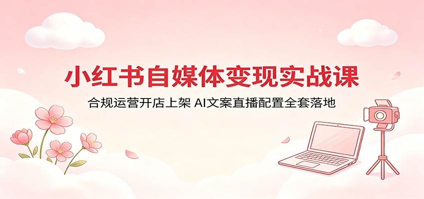 小红书自媒体变现实战课：合规运营开店上架，AI文案直播配置全套落地-快名资源网