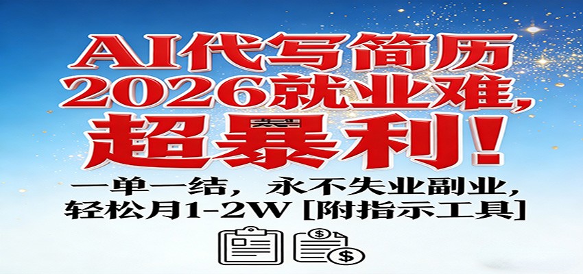 AI代写简历，2026就业难，超暴利！一单一结，永不失业副业，轻松月1-2W【附指令工具】-快名资源网