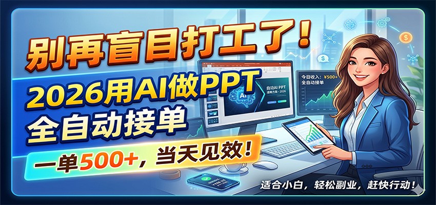 别再盲目打工了！2026用AI做PPT全自动接单，一单5张+，当天见效！-快名资源网