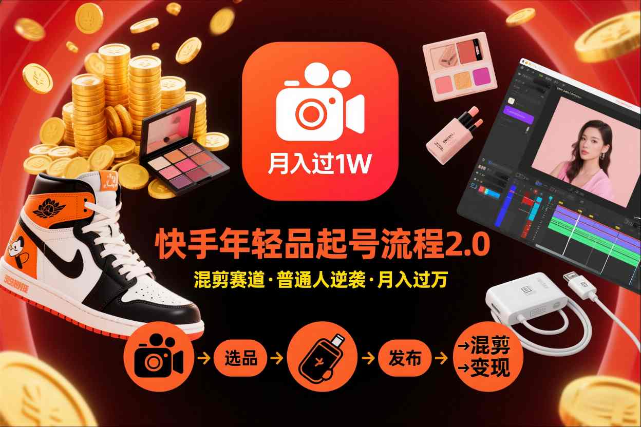 快手短视频带货年轻品起号流程2.0，快手年轻品混剪赛道，普通人也能月入过1W-快名资源网